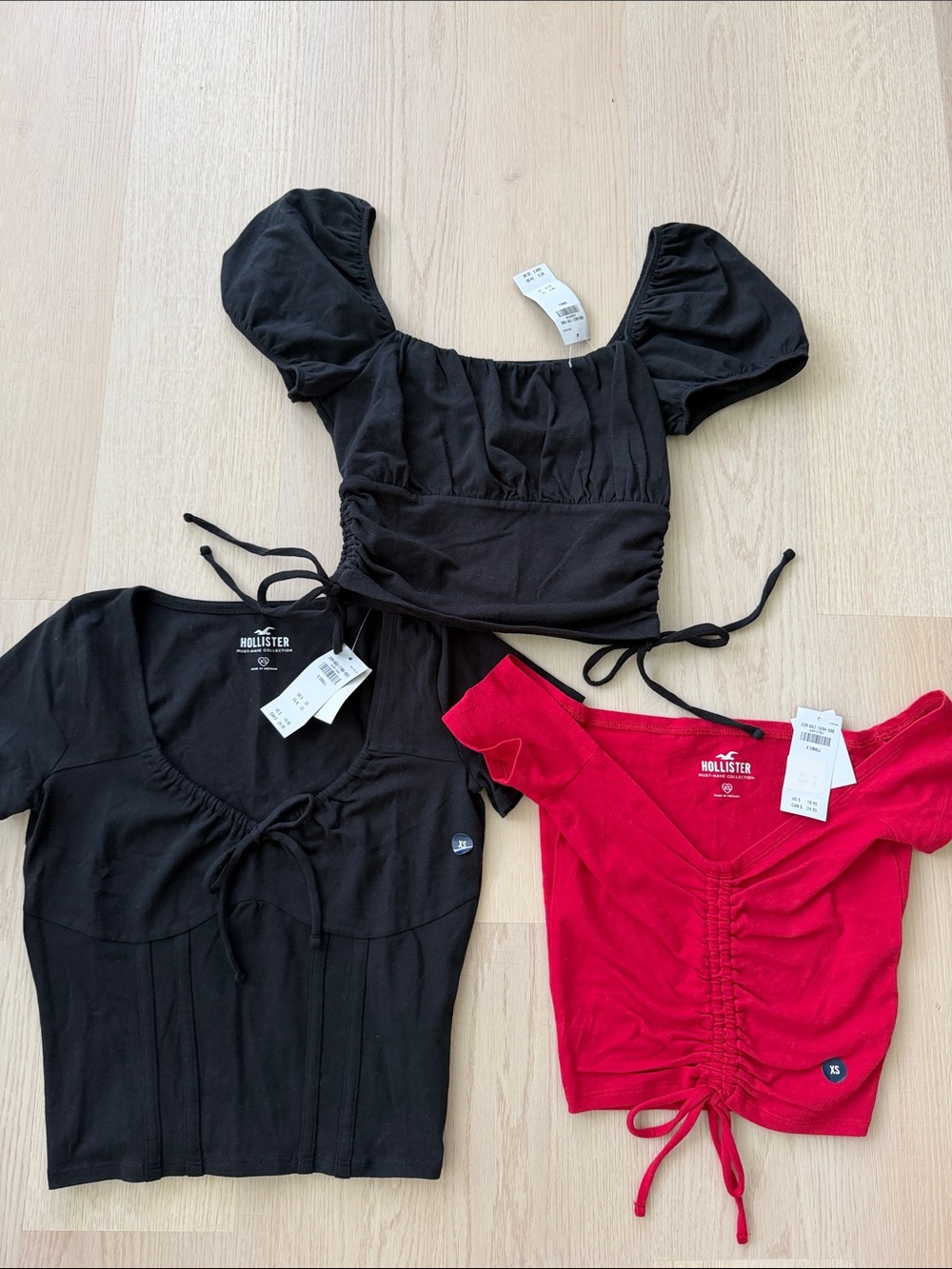 NWT Set of 3 Hollister Women's Black and Red Short Sleeve Tops - Size XS & Small